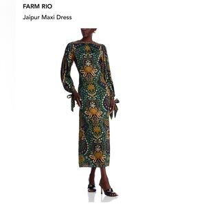 FARM Rio Jaipur Vibrant Green & Gold Maxi Dress